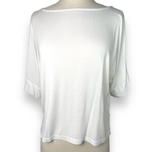 Veronica M Oversized Boxy Short Sleeve White Top Boatneck Classic Solid T-Shirt